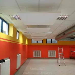 Baffles sospesi a soffitto per riduzione del rimbombo<br /><br />